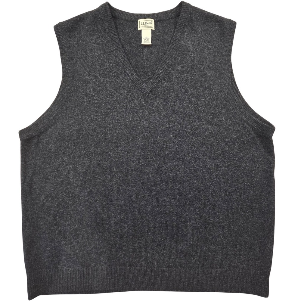 LL Bean Mens XXL Charcoal Gray 100% Lambswool V-Neck Sweater Vest
